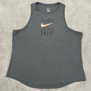 Nike Shirt Womens XL Gray Dri Fit Yoga Love JDI Swoosh Logo Sleeveless Tank Top